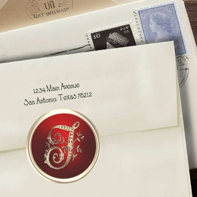Gold and Red Monogram T Envelope Seal (Creator Uploaded)