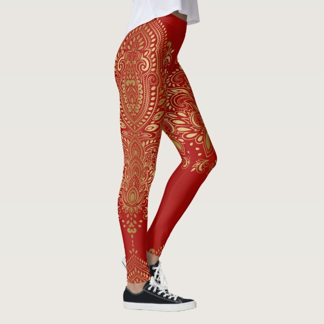 Gold and red paisley mandala leggings (Right)
