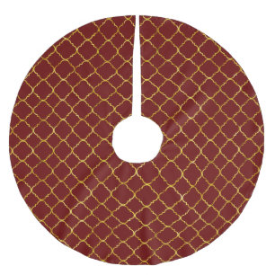 Gold and Red Quatrefoil Brushed Polyester Tree Skirt
