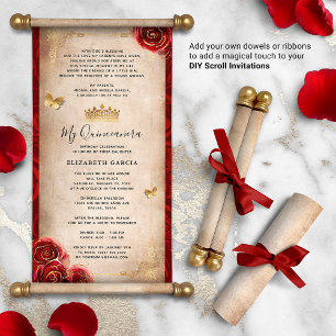 Gold and Red Quinceanera DIY Scroll Invitations
