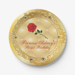 Gold and Red Rose Princess Party Paper Plate