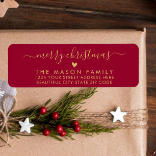 Gold and Red Script Heart Christmas Return Address