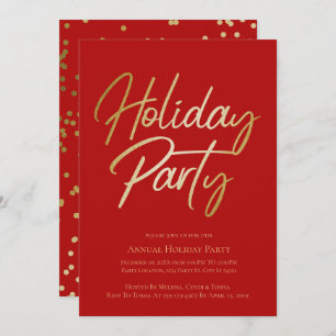 Gold and Red Sparkling Holiday Party Invitations