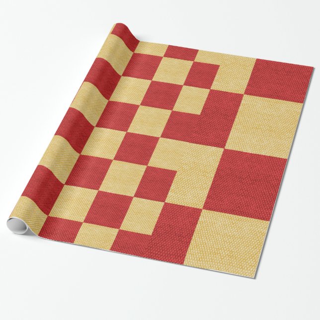 Gold And Red Squares Wrapping Paper (Unrolled)