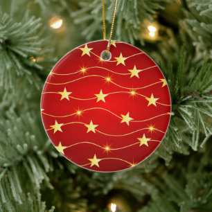 Gold and Red stars Christmas Ceramic Tree Decoration