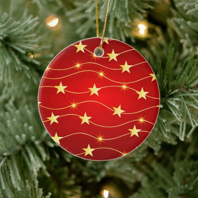 Gold and Red stars Christmas Ceramic Tree Decoration (Tree)