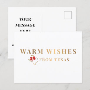 Gold and Red Warm Wishes From Texas Postcard
