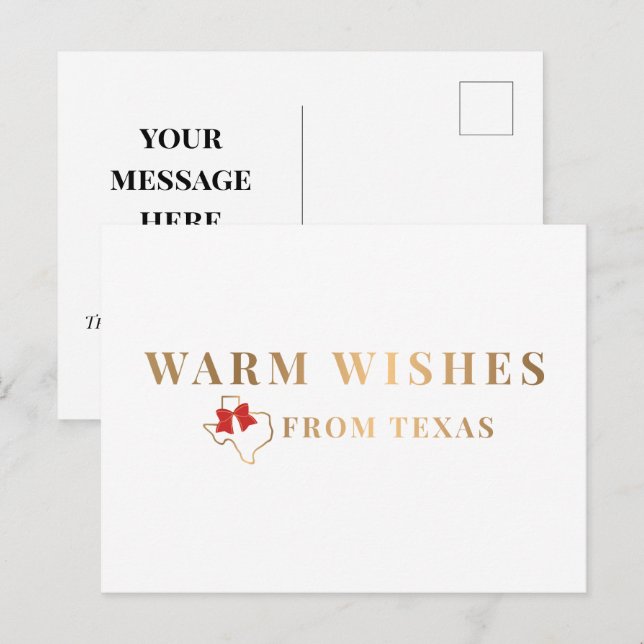 Gold and Red Warm Wishes From Texas Postcard (Front/Back)