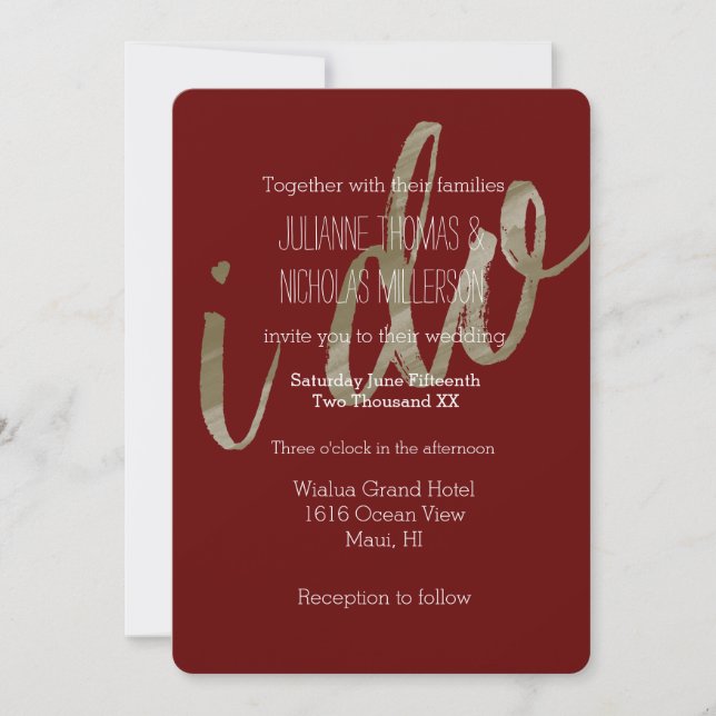 Gold and Red Watercolor I do Wedding Invitation (Front)