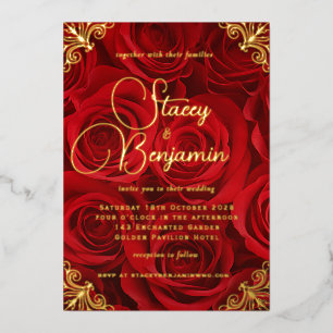 Gold and Red Wedding Invitation in Gold Foil Foil