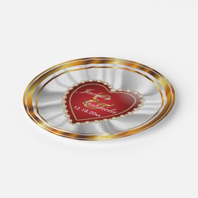 Gold and Red Wedding or Anniversary Paper Plate (Angled)
