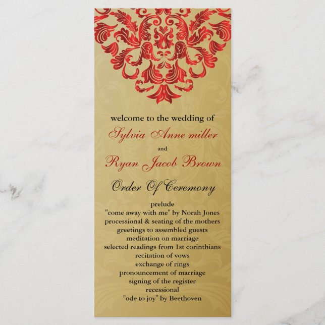 gold and red Wedding program Programme (Front)