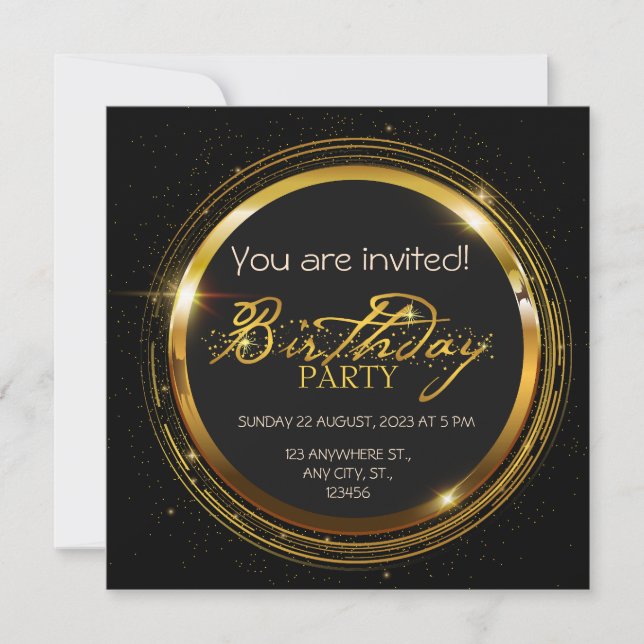 Gold and Rhinestones. Elegant birthday Invitation (Front)