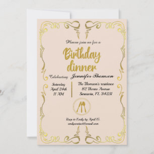 Gold and Rose Birthday Dinner invitation