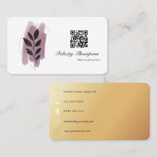 Gold and Rose Gold Brush Strokes QR Code Business Card
