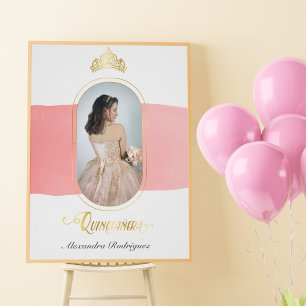 Gold and Rose Pink Photo Quinceanera Poster
