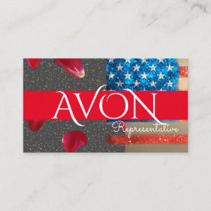 Gold and Roses Patriotic American Flag Avon Business Card