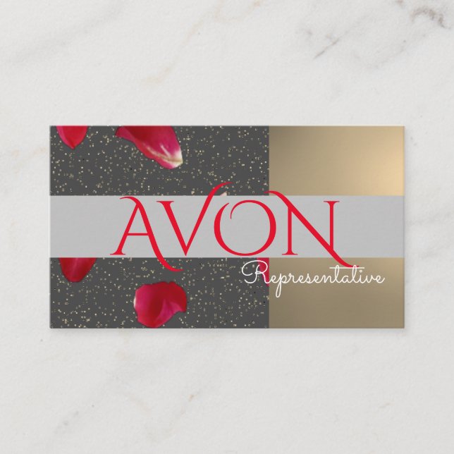 Gold and Roses Personalised Avon Business Card (Front)