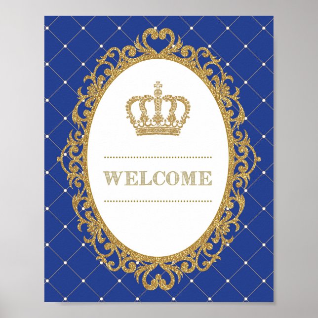 Gold and Royal Blue Baby Prince King Welcome Sign (Front)