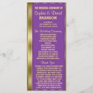 Gold and Royal Purple Wedding Custom Program Programme