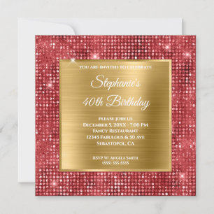 Gold and Ruby Diamond Stuffed Foil 40th Birthday Invitation