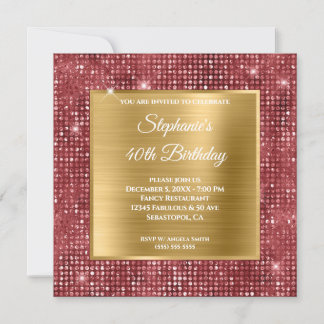Gold and Ruby Diamond Stuffed Foil 40th Birthday Invitation