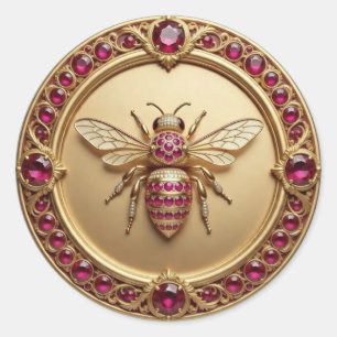 Gold and Ruby Studded Honey Bee Classic Round Sticker