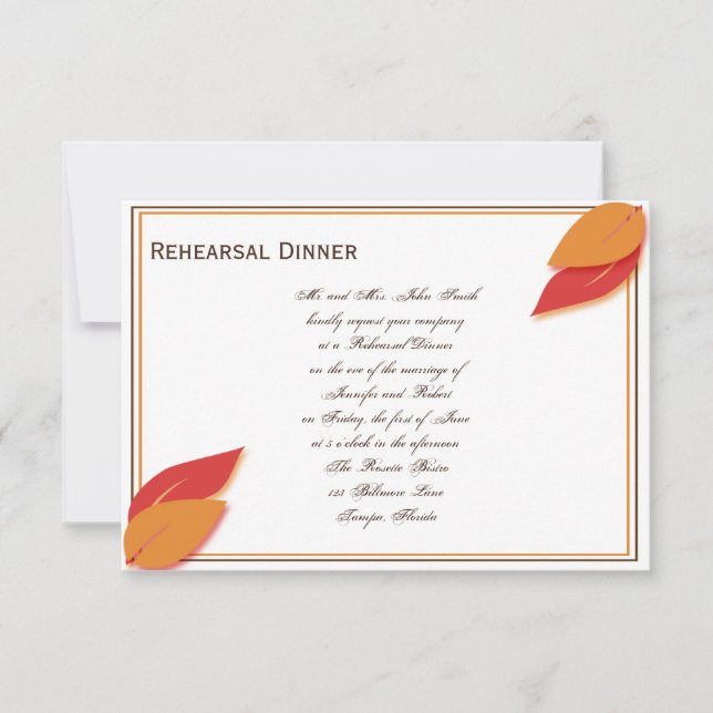Gold and Rust Fall Leaf Rehearsal Dinner Invitation (Front)