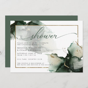 Gold and Sage Green Watercolor  Invitation