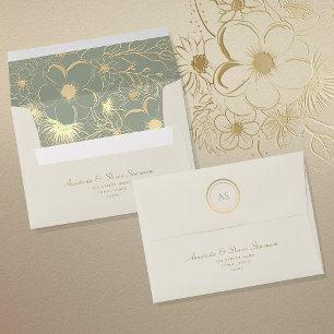 Gold and Sage Green Wedding Envelope