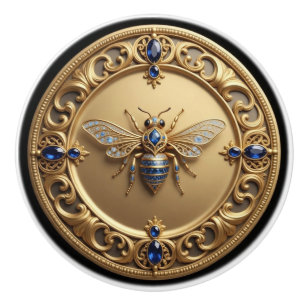 Gold and Sapphire Studded Honey Bee Ceramic Knob