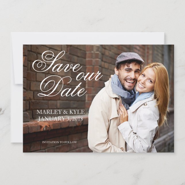 Gold and Script Modern Save the Date Card (Front)