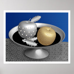 Gold and Silver Apples on a Silver Pedestal Poster