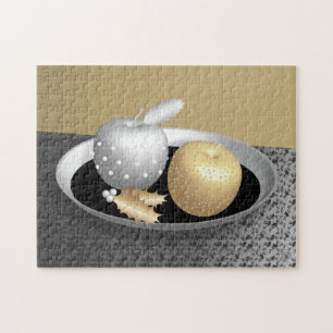 Gold and Silver Apples on a Silver Platter Jigsaw Puzzle