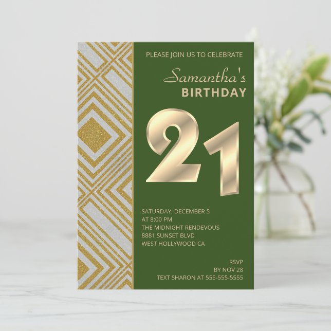 Gold and Silver Art Deco Birthday Invitation (Standing Front)