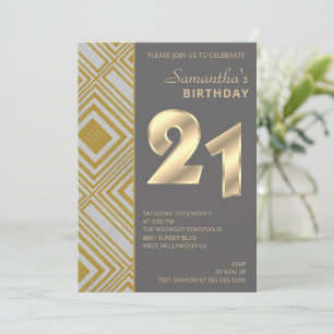 Gold and Silver Art Deco Birthday Invitation
