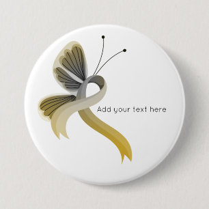 Gold and Silver Awareness Ribbon Butterfly  Button