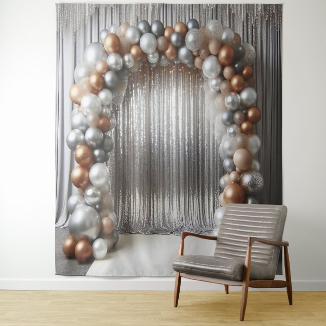 Gold and Silver Balloon Arch Hanging Tapestry (In Situ)