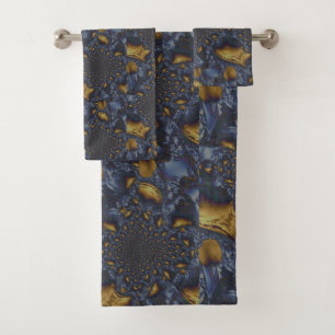 Gold and Silver Blue Molten Metal Bath Towel Set