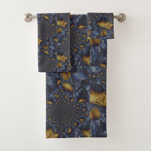 Gold and Silver Blue Molten Metal Bath Towel Set (Insitu)