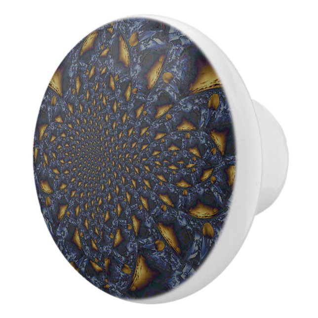 Gold and Silver Blue Molten Metal Ceramic Knob (Right)