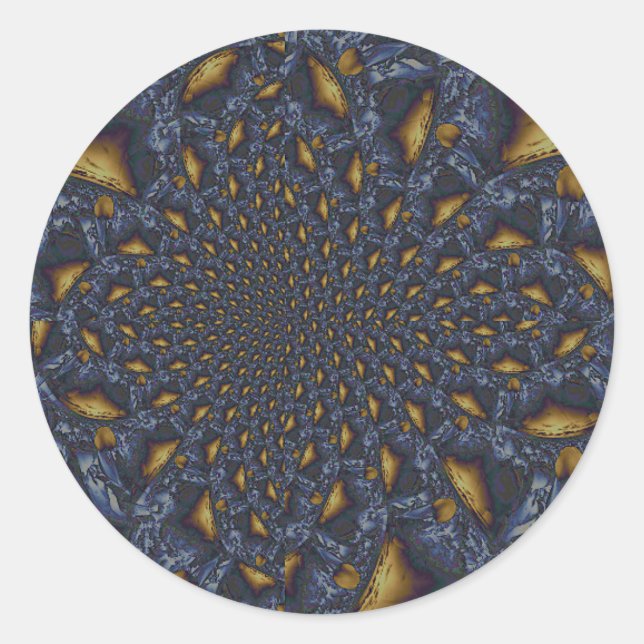 Gold and Silver Blue Molten Metal Classic Round Sticker (Front)