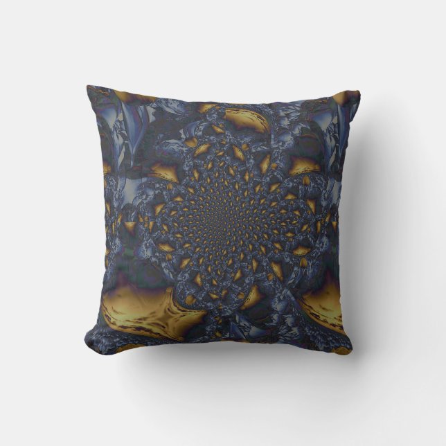 Gold and Silver Blue Molten Metal Cushion (Front)