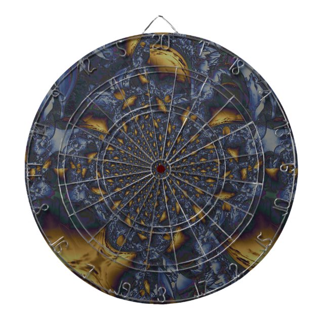 Gold and Silver Blue Molten Metal Dartboard (Front)