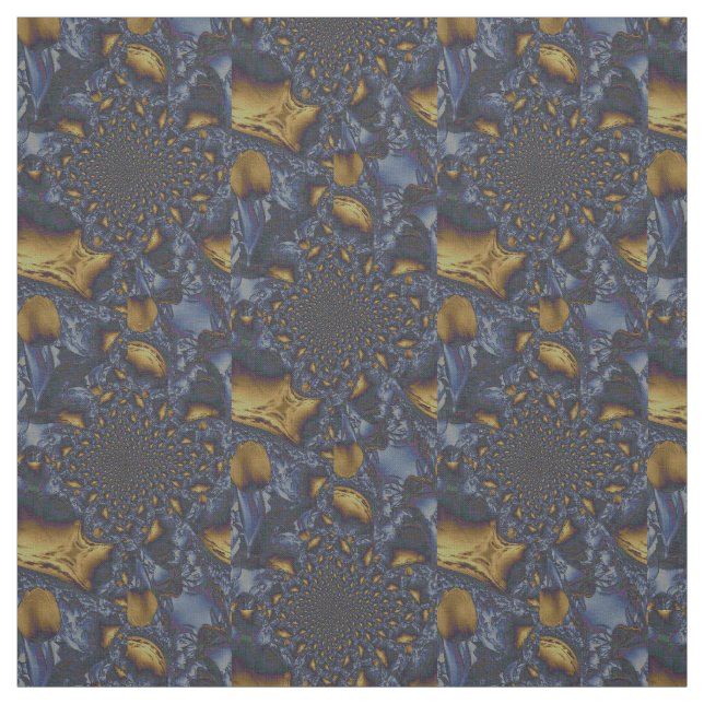 Gold and Silver Blue Molten Metal Fabric (Swatch)