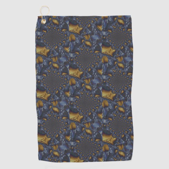 Gold and Silver Blue Molten Metal Golf Towel (Front)