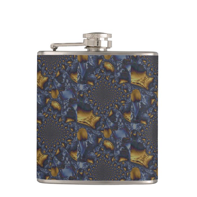 Gold and Silver Blue Molten Metal Hip Flask (Front)