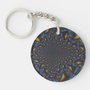 Gold and Silver Blue Molten Metal Key Ring