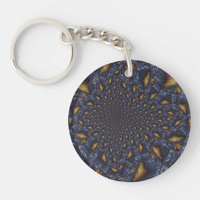 Gold and Silver Blue Molten Metal Key Ring (Front)