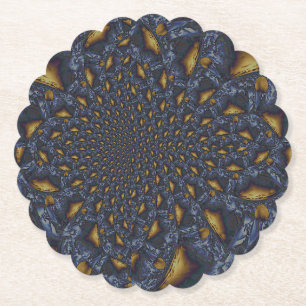 Gold and Silver Blue Molten Metal Paper Coaster